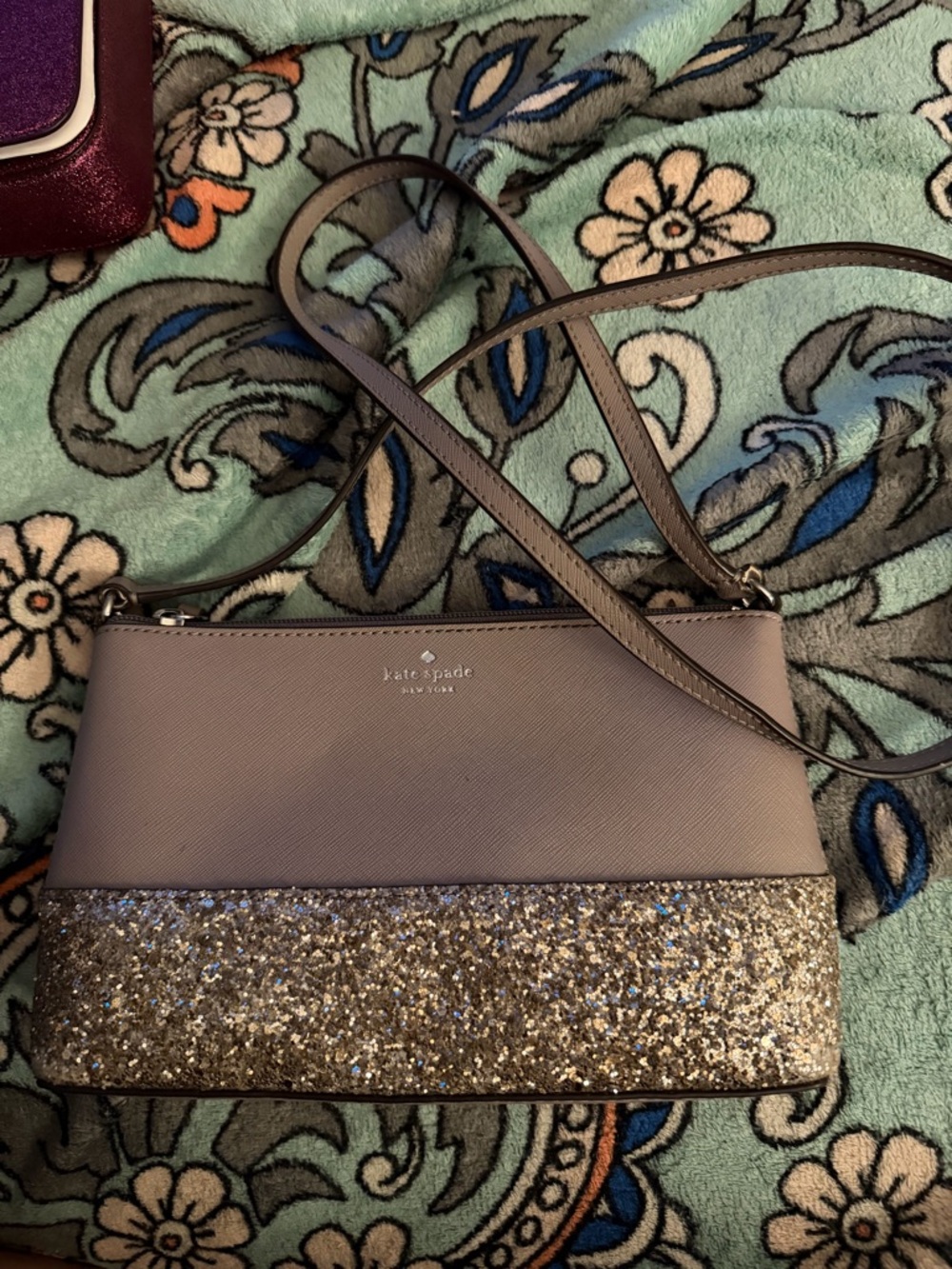 Kate Spade Taupe and Gold Glitter Crossbody Bag *new